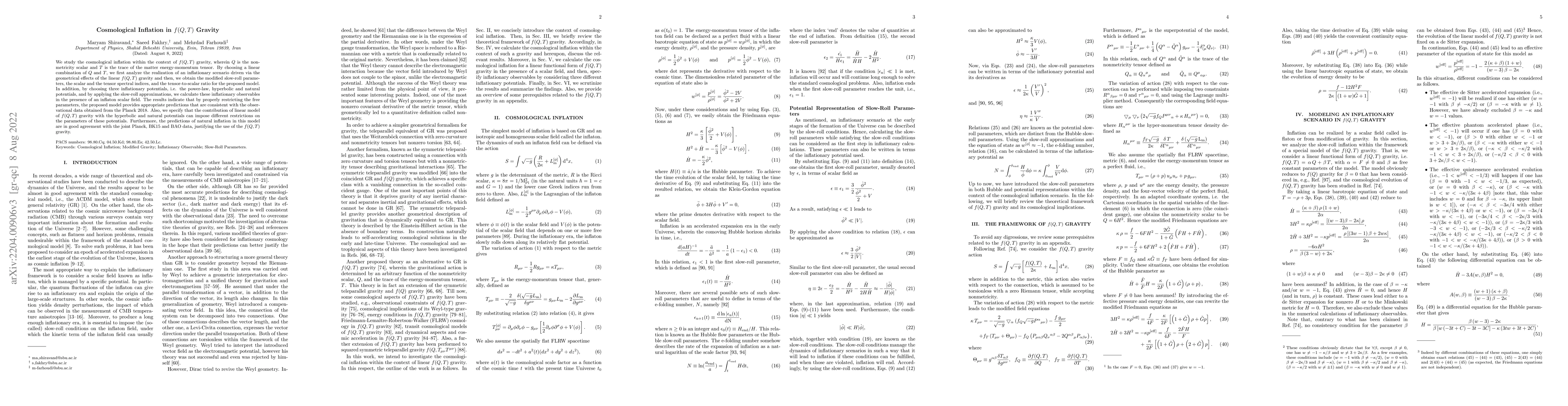 Thumbnail for Cosmological Inflation in f(Q, T) Gravity