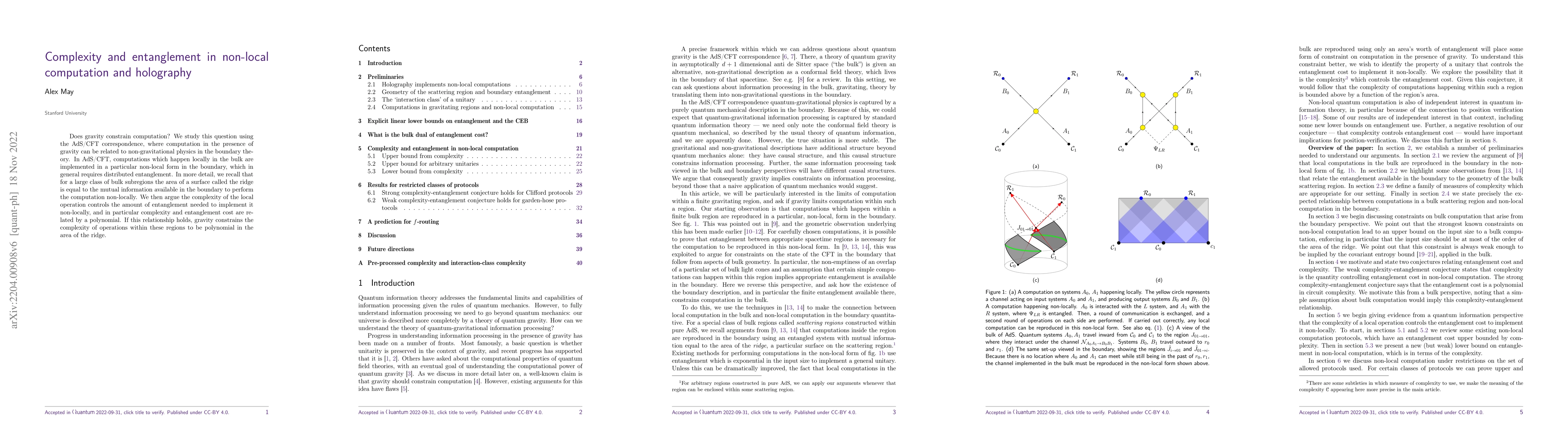 Thumbnail for Complexity and entanglement in non-local computation and holography
