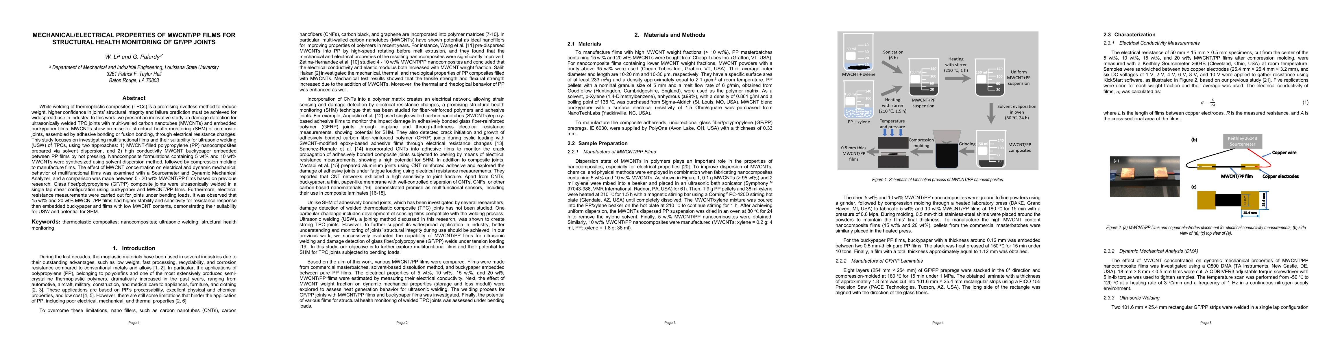 Thumbnail for Mechanical and electrical properties of MWCNT/PP films and structural
  health monitoring of GF/PP joints