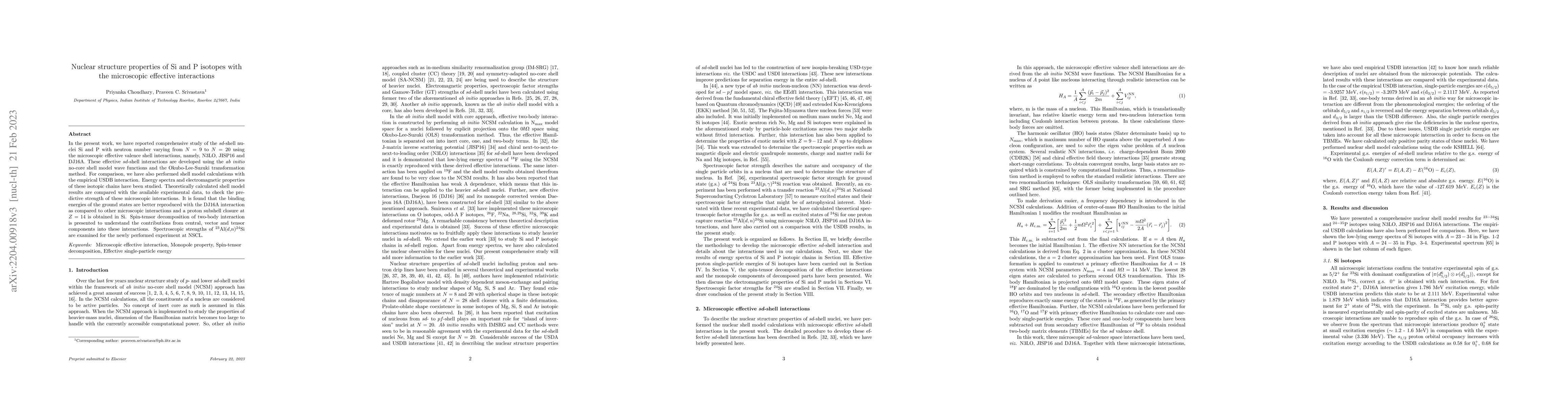 Thumbnail for Nuclear structure properties of Si and P isotopes with the microscopic
  effective interactions