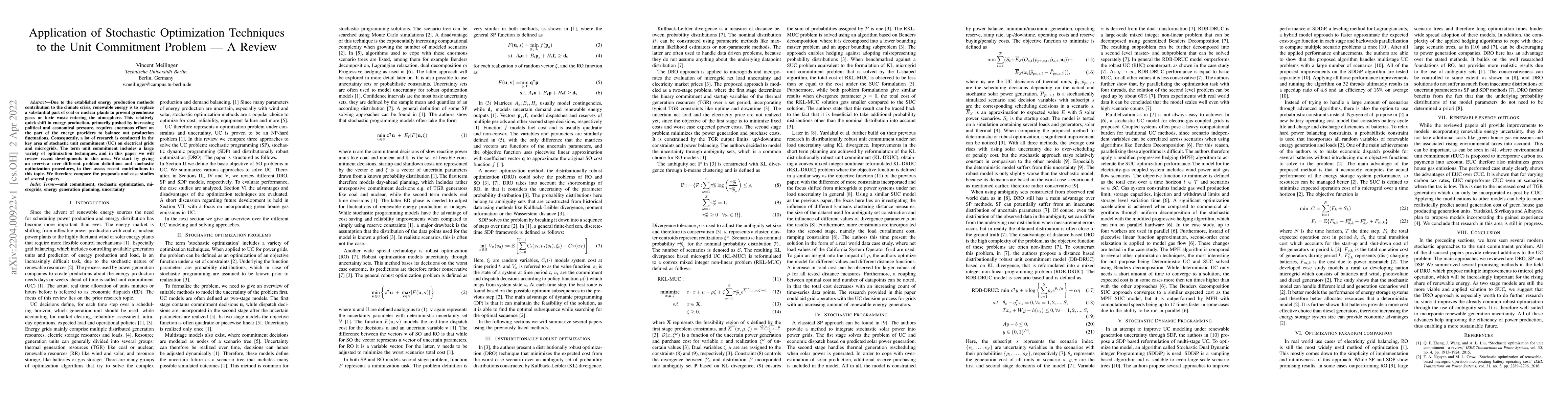 Thumbnail for Application of Stochastic Optimization Techniques to the Unit Commitment
  Problem -- A Review