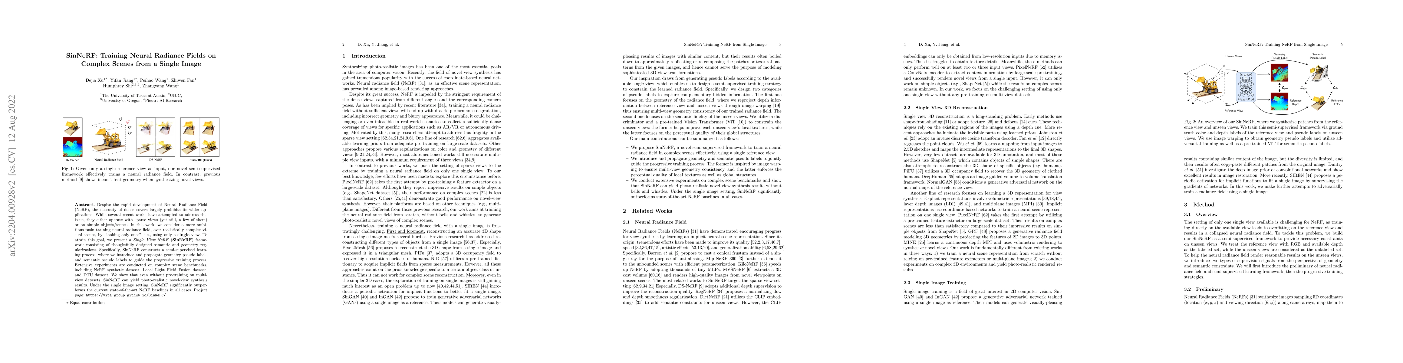 Thumbnail for SinNeRF: Training Neural Radiance Fields on Complex Scenes from a Single
  Image
