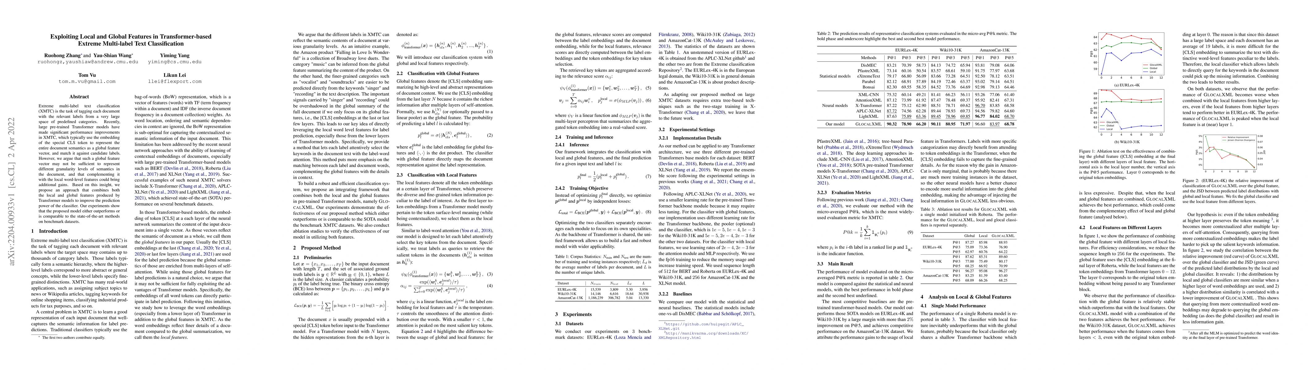Thumbnail for Exploiting Local and Global Features in Transformer-based Extreme
  Multi-label Text Classification