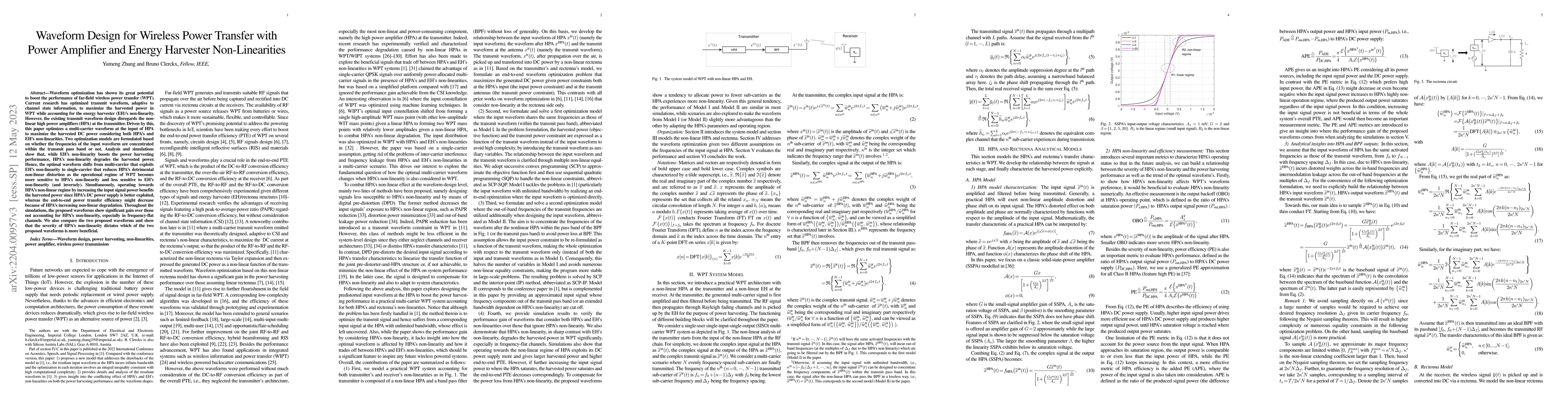 Thumbnail for Waveform Design for Wireless Power Transfer with Power Amplifier and
  Energy Harvester Non-Linearities