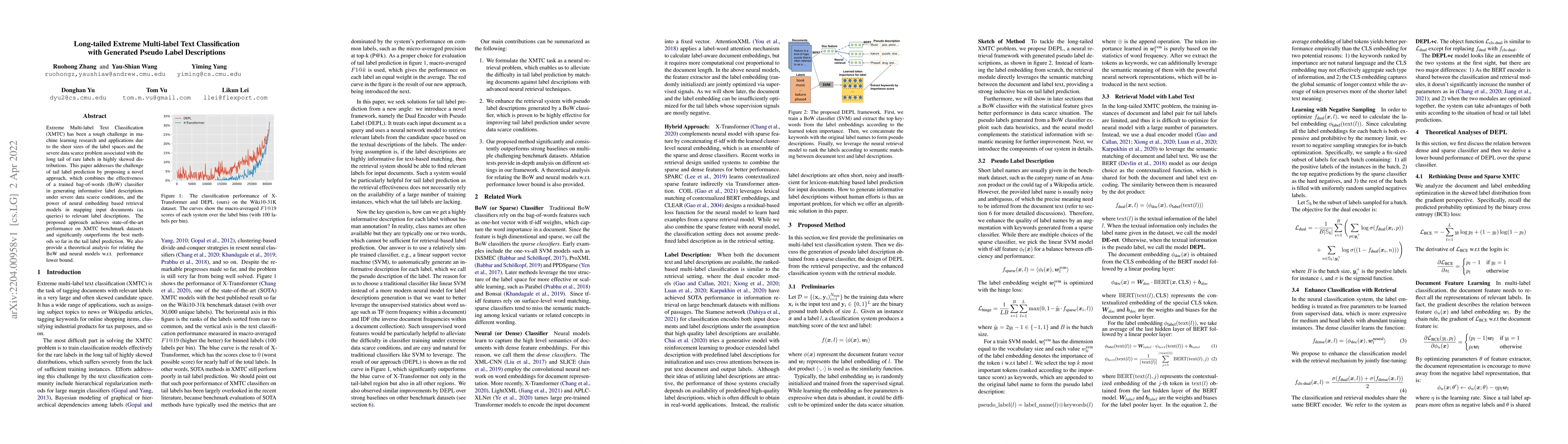 Thumbnail for Long-tailed Extreme Multi-label Text Classification with Generated
  Pseudo Label Descriptions