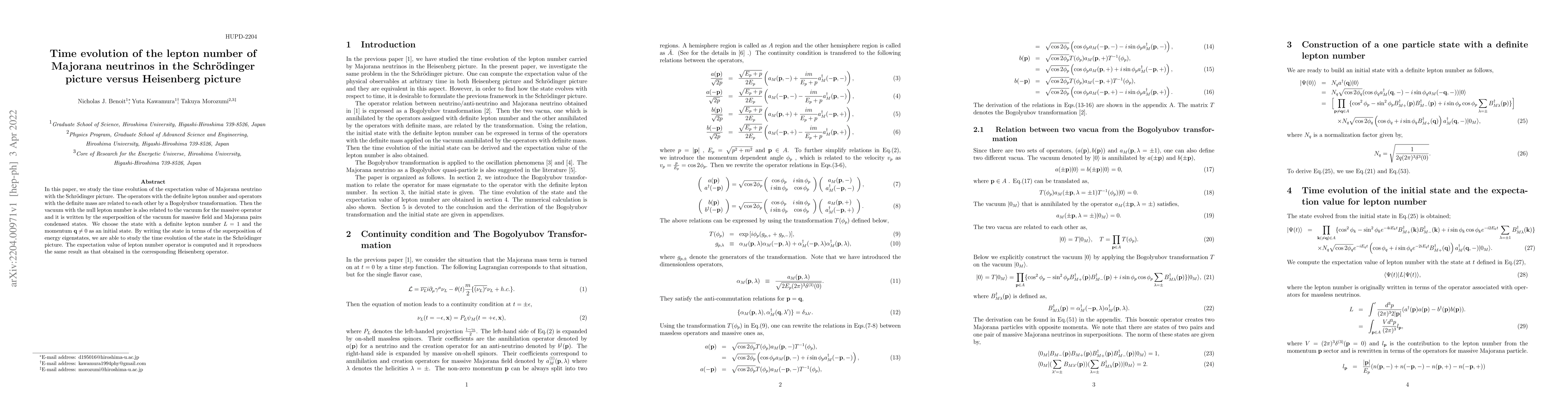 Thumbnail for Time evolution of the lepton number of Majorana neutrinos in the
  Schr\"odinger picture versus Heisenberg picture