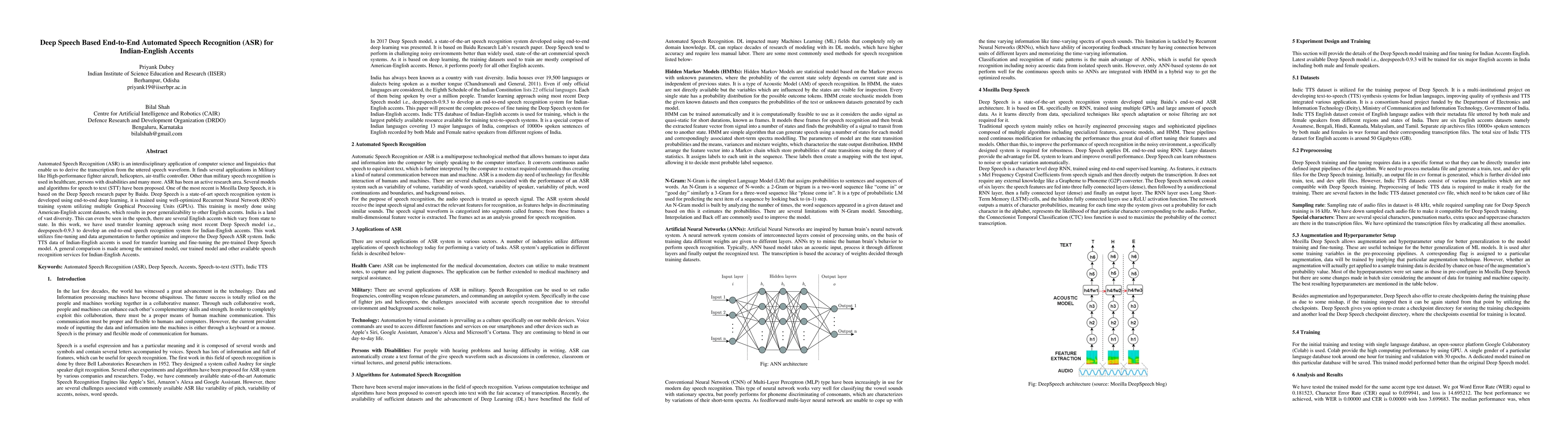 Thumbnail for Deep Speech Based End-to-End Automated Speech Recognition (ASR) for
  Indian-English Accents