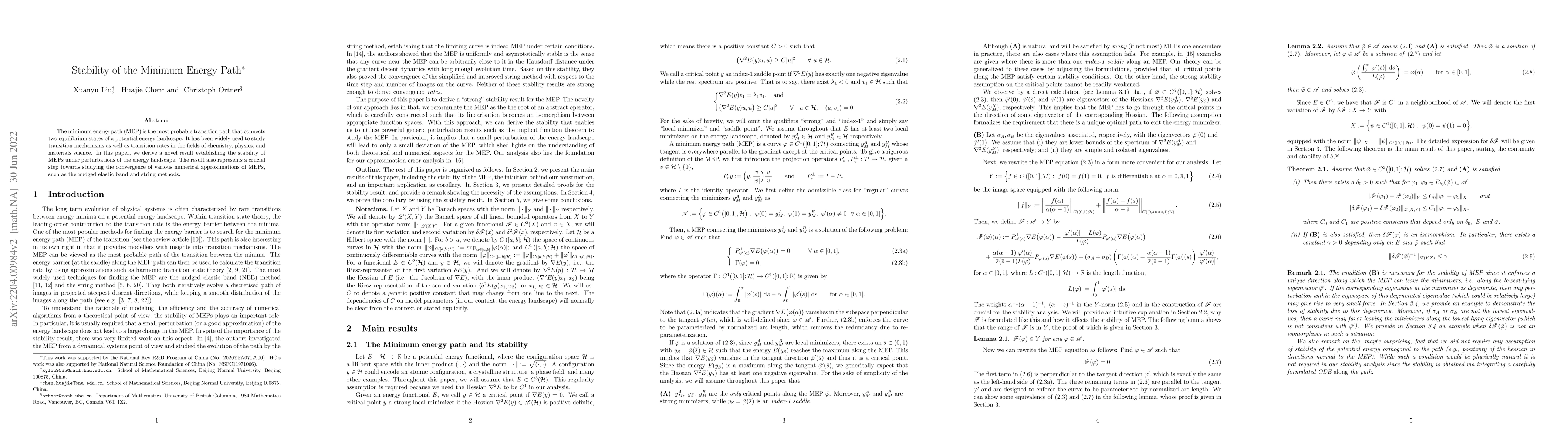 Thumbnail for Stability of the Minimum Energy Path