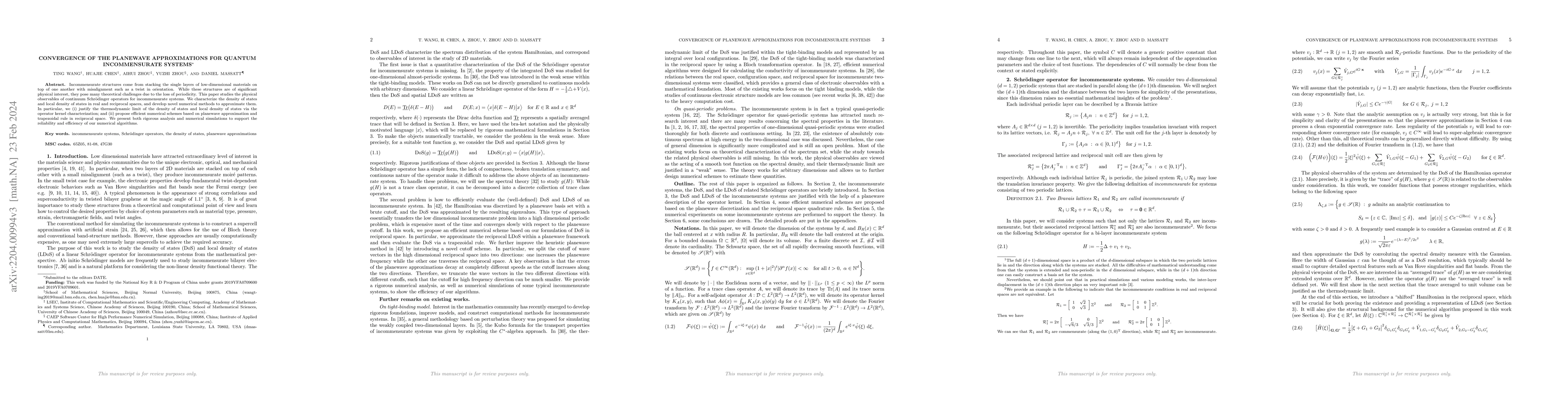 Thumbnail for Convergence of the Planewave Approximations for Quantum Incommensurate
  Systems