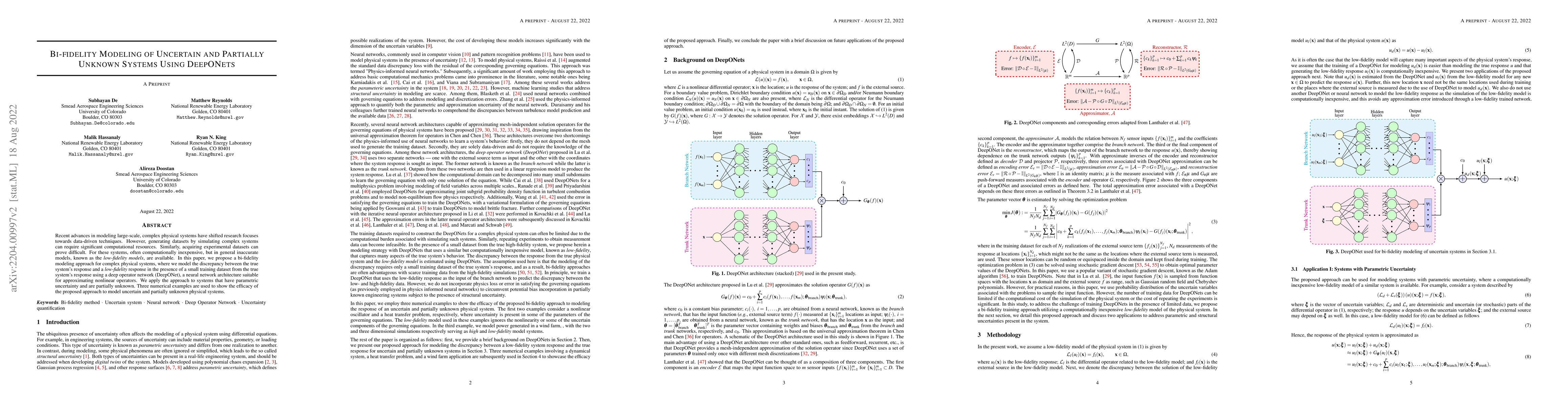 Thumbnail for Bi-fidelity Modeling of Uncertain and Partially Unknown Systems using
  DeepONets