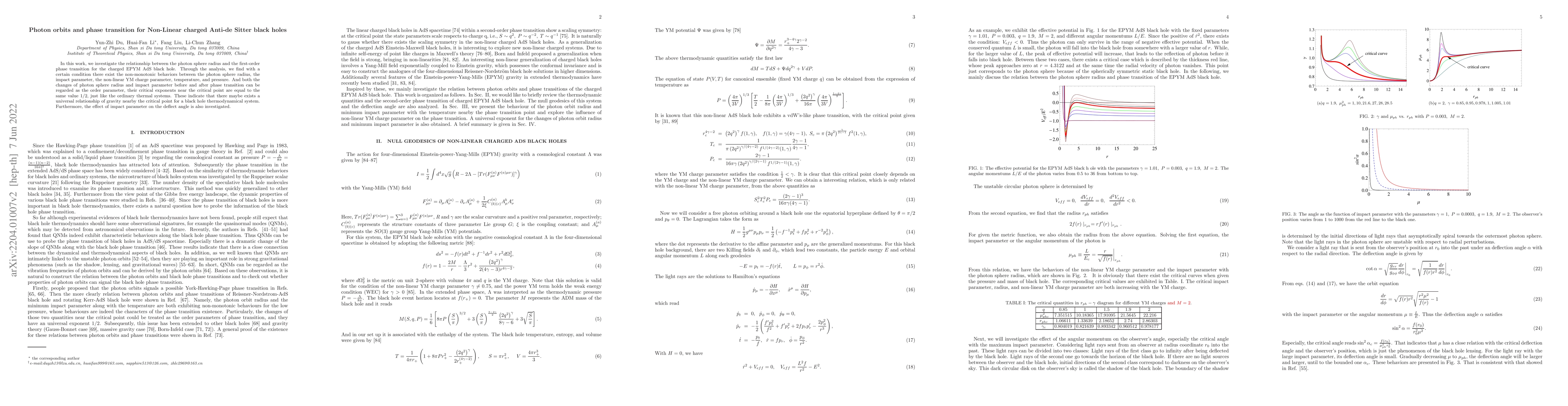 Thumbnail for Photon orbits and phase transition for Non-Linear charged Anti-de Sitter
  black holes