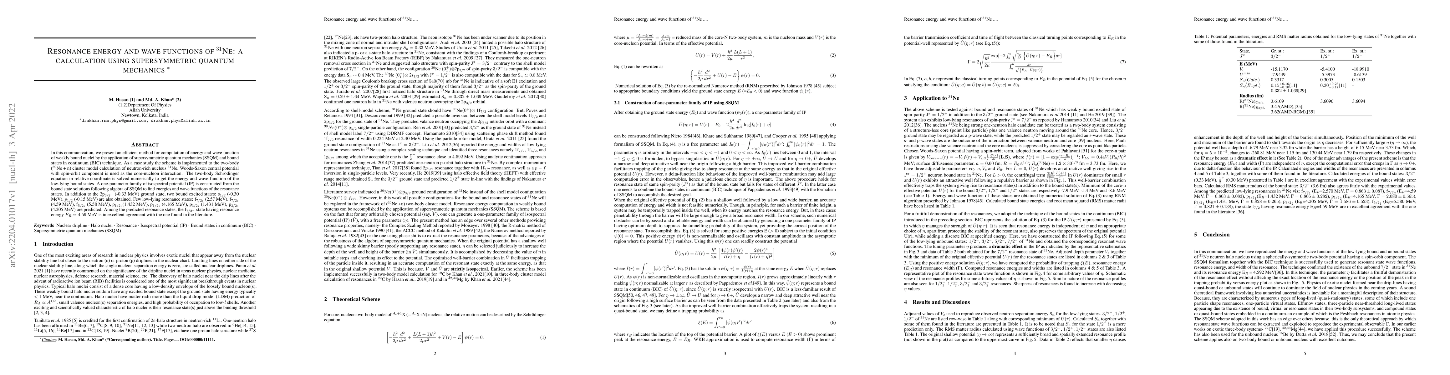 Thumbnail for Resonance energy and wave functions of $^{31}$Ne: a calculation using
  supersymmetric quantum mechanics