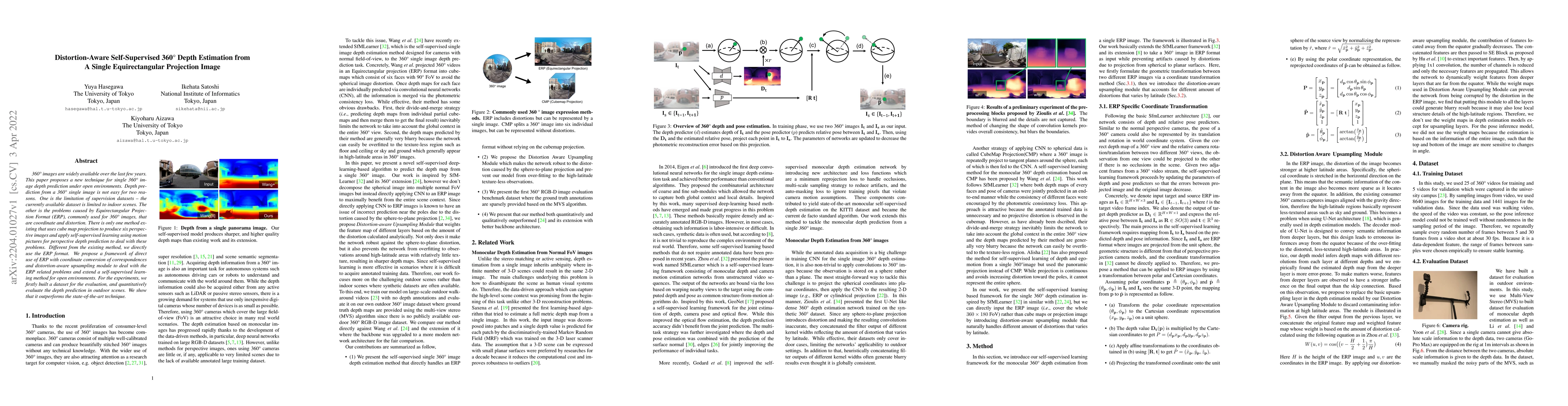 Thumbnail for Distortion-Aware Self-Supervised 360{\deg} Depth Estimation from A
  Single Equirectangular Projection Image