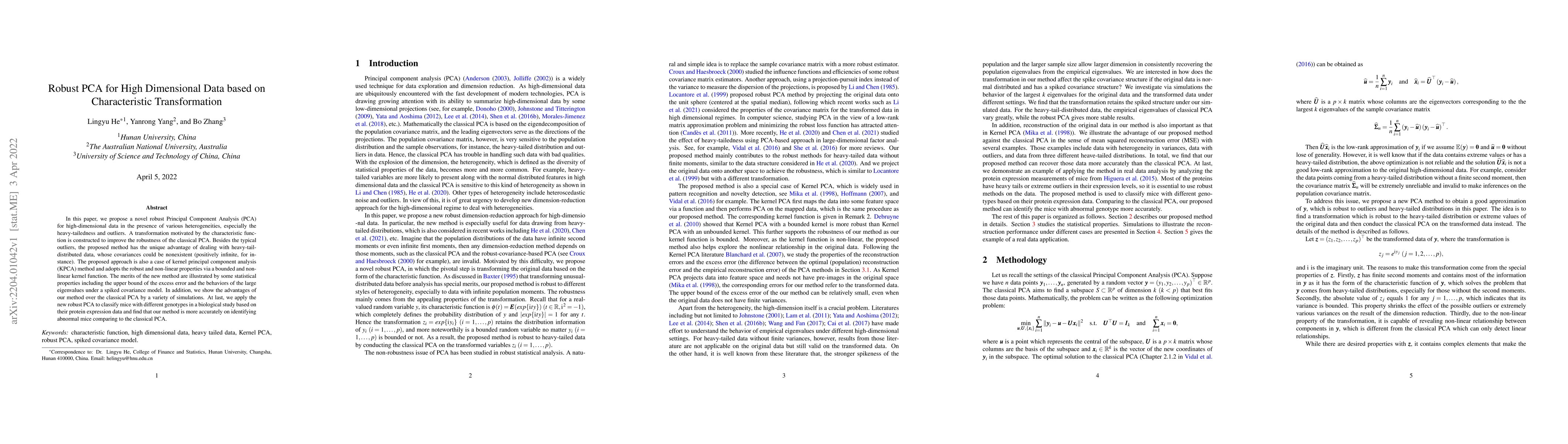 Thumbnail for Robust PCA for High Dimensional Data based on Characteristic
  Transformation