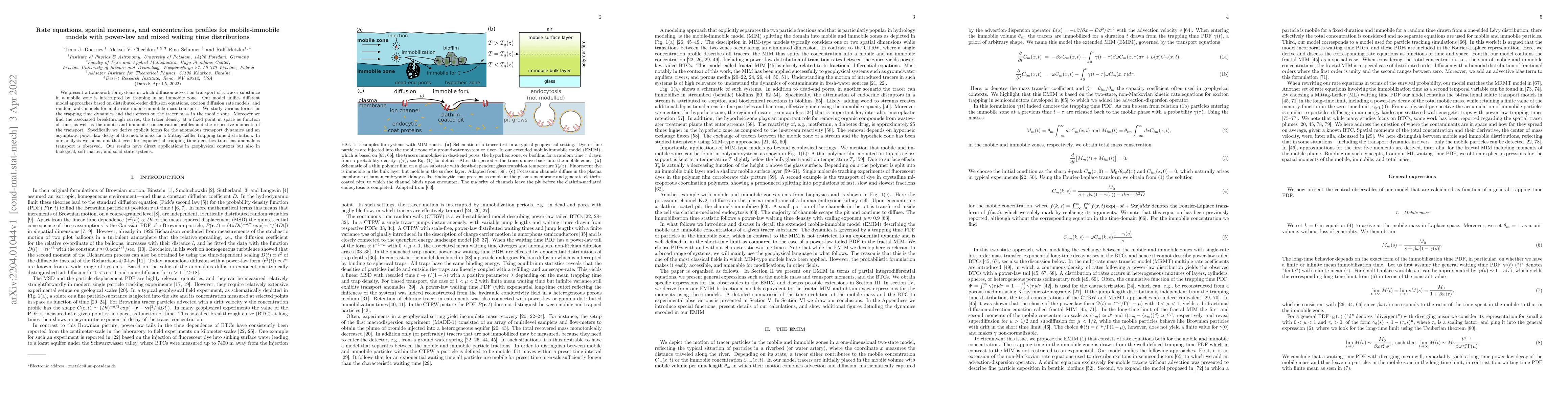 Thumbnail for Rate equations, spatial moments, and concentration profiles for
  mobile-immobile models with power-law and mixed waiting time distributions