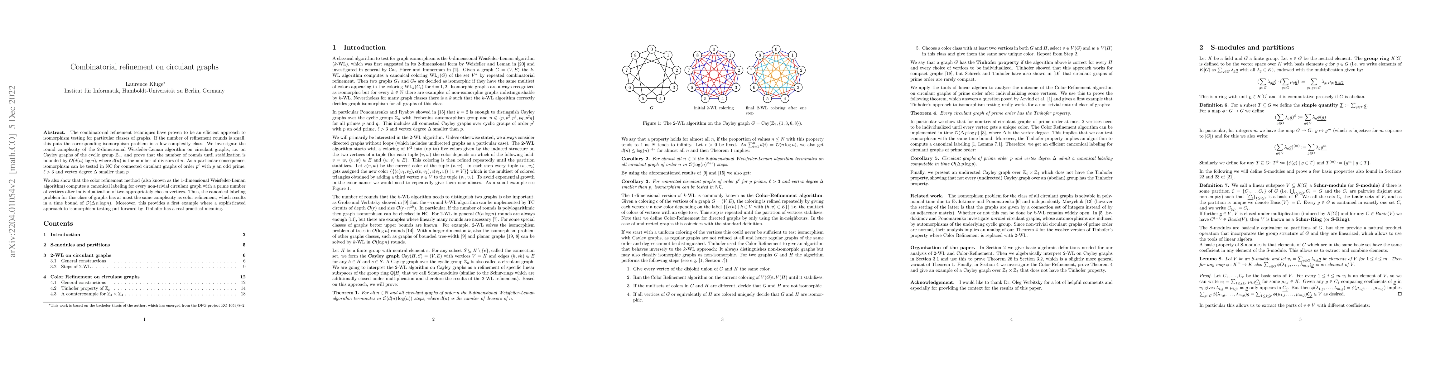 Thumbnail for Combinatorial refinement on circulant graphs