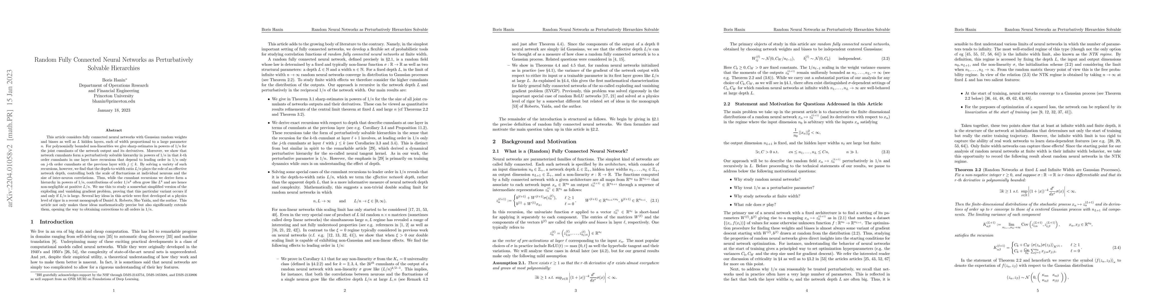 Thumbnail for Random Fully Connected Neural Networks as Perturbatively Solvable
  Hierarchies