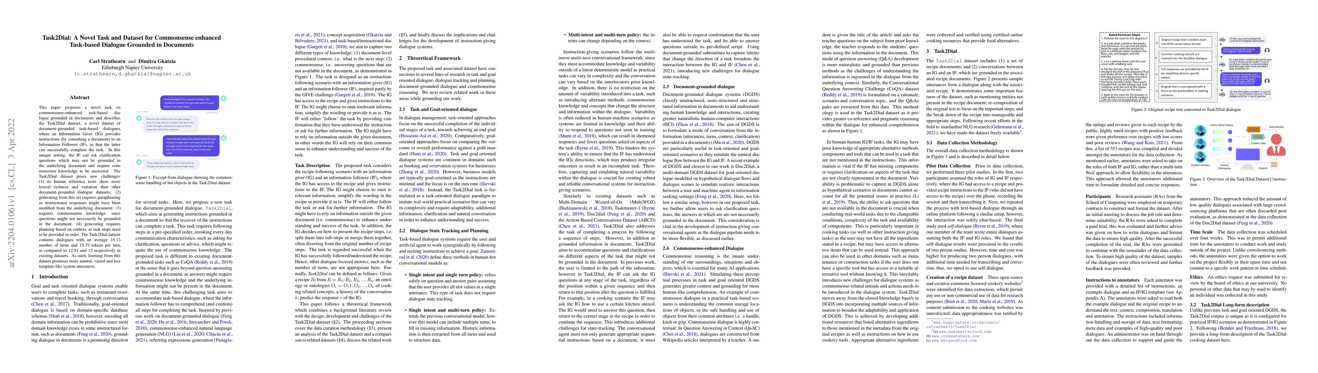 Thumbnail for Task2Dial: A Novel Task and Dataset for Commonsense enhanced Task-based
  Dialogue Grounded in Documents