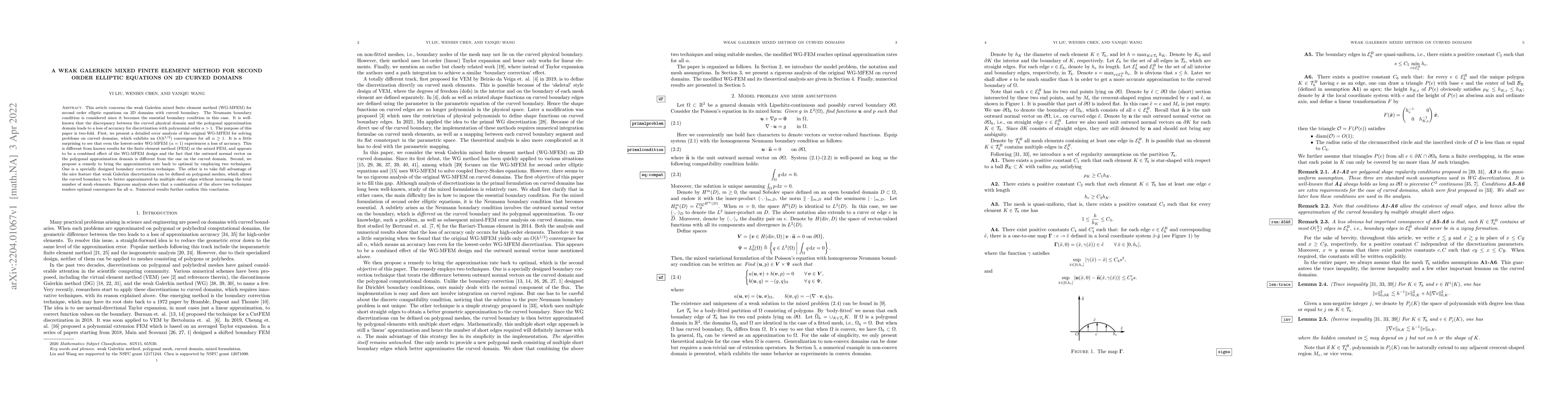 Thumbnail for A Weak Galerkin Mixed Finite Element Method for second order elliptic
  equations on 2D Curved Domains