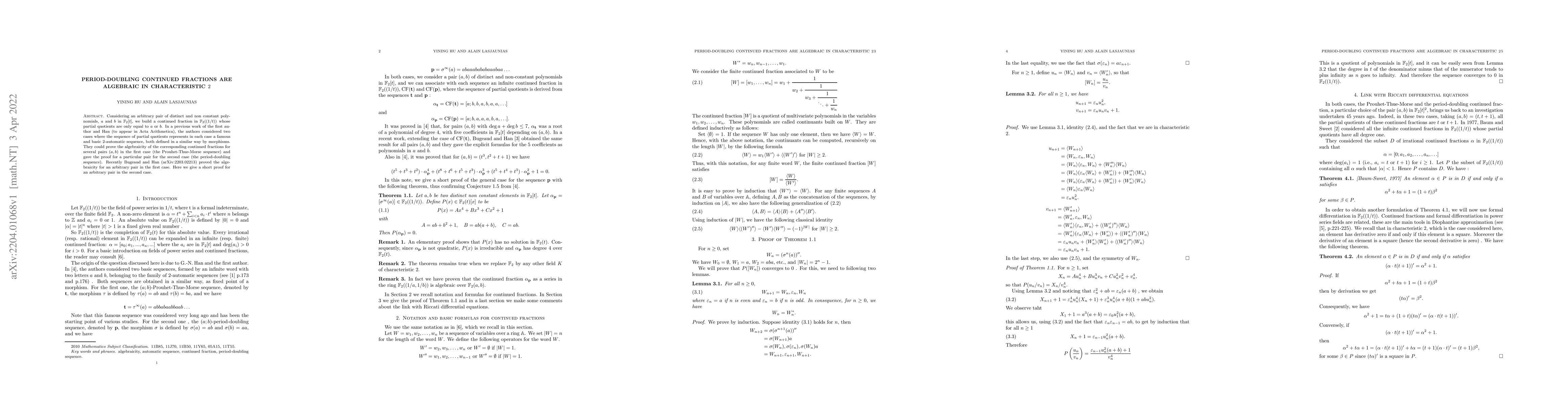 Thumbnail for Period-doubling Continued Fractions are Algebraic in Characteristic $2$