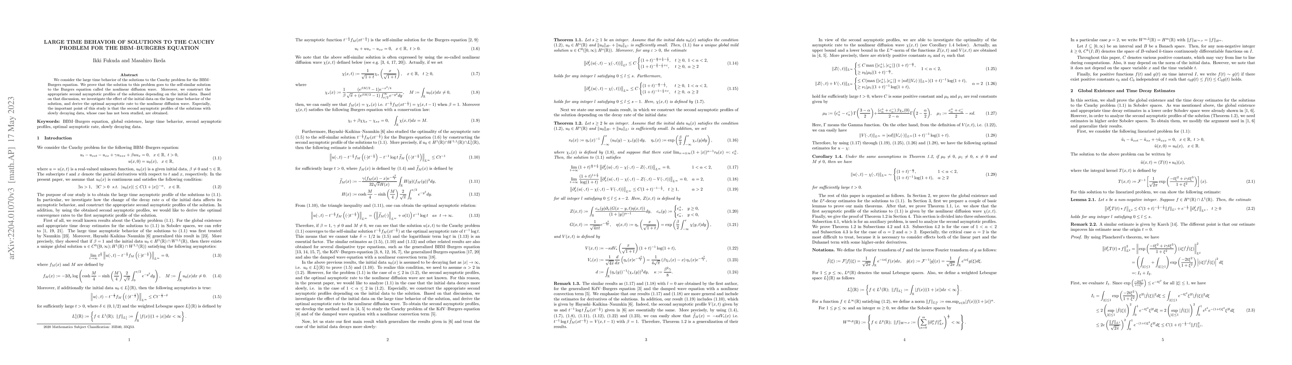 Thumbnail for Large time behavior of solutions to the Cauchy problem for the
  BBM-Burgers equation