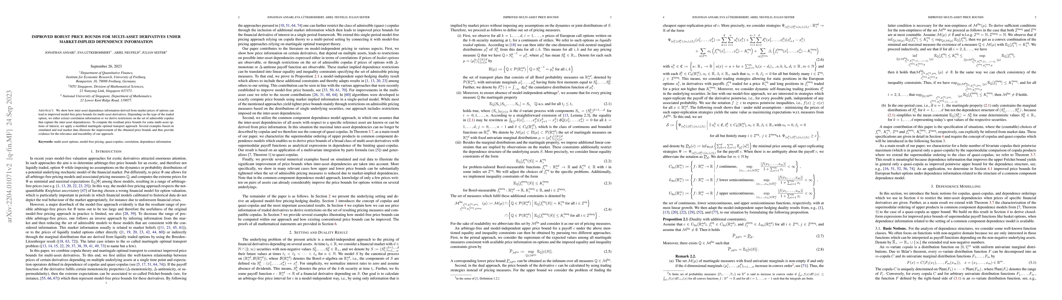 Thumbnail for Improved Robust Price Bounds for Multi-Asset Derivatives under
  Market-Implied Dependence Information