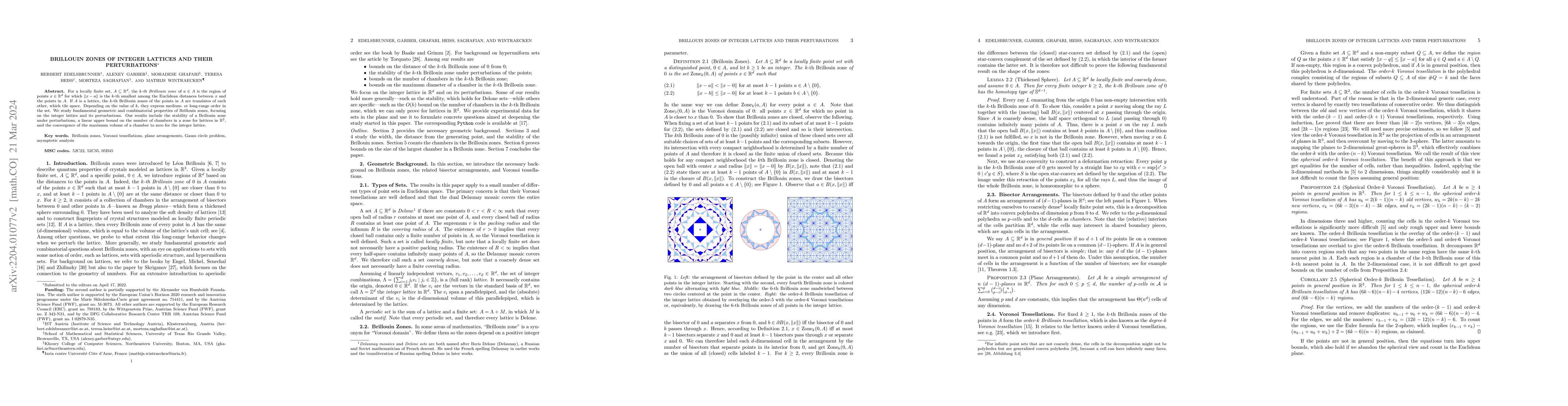 Thumbnail for Brillouin Zones of Integer Lattices and Their Perturbations