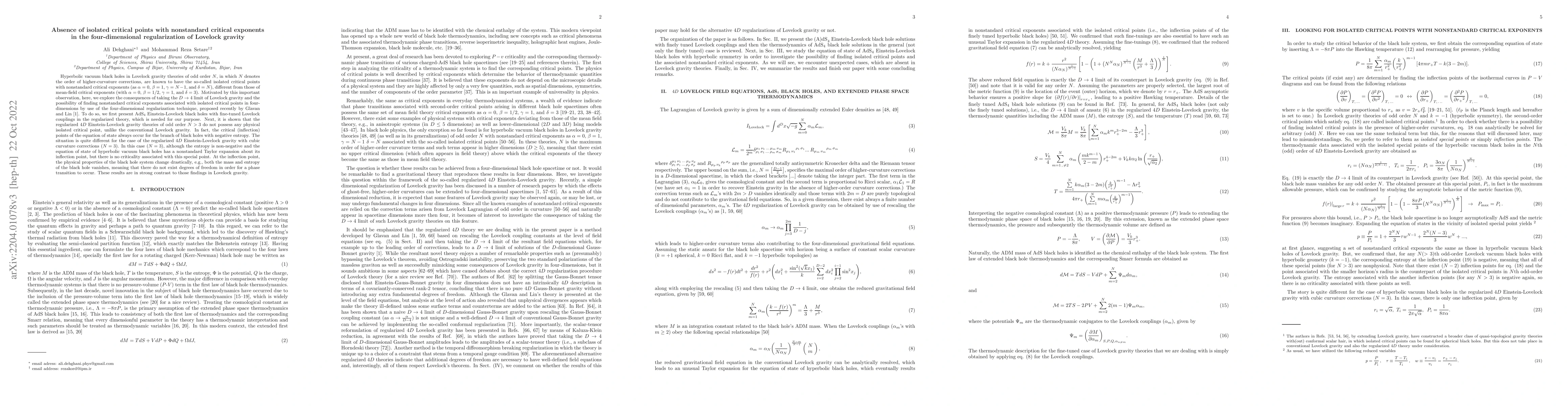Thumbnail for Absence of isolated critical points with nonstandard critical exponents
  in the four-dimensional regularization of Lovelock gravity