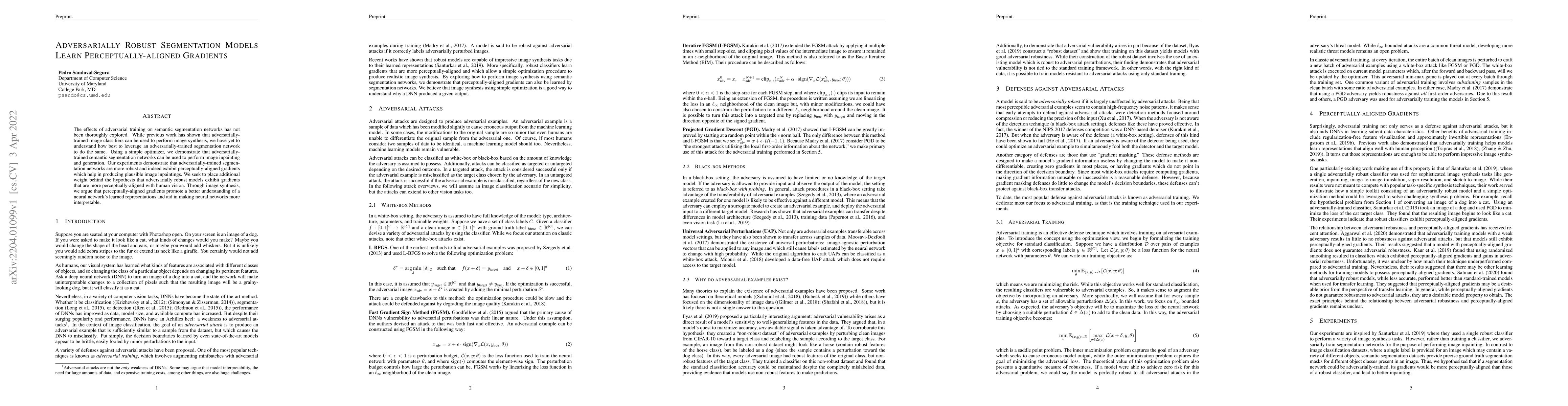 Thumbnail for Adversarially robust segmentation models learn perceptually-aligned
  gradients