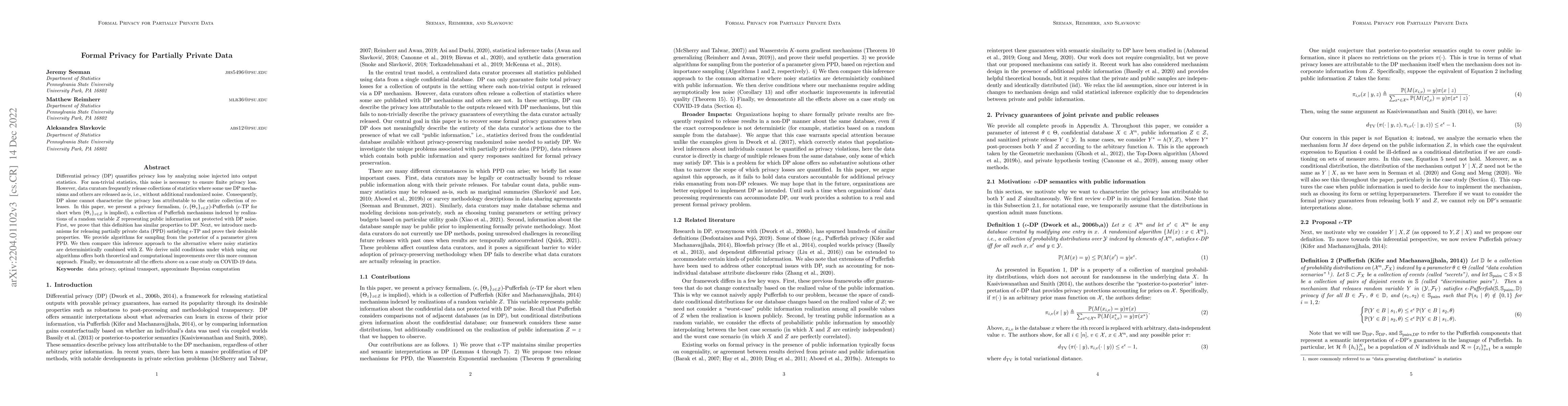 Thumbnail for Formal Privacy for Partially Private Data