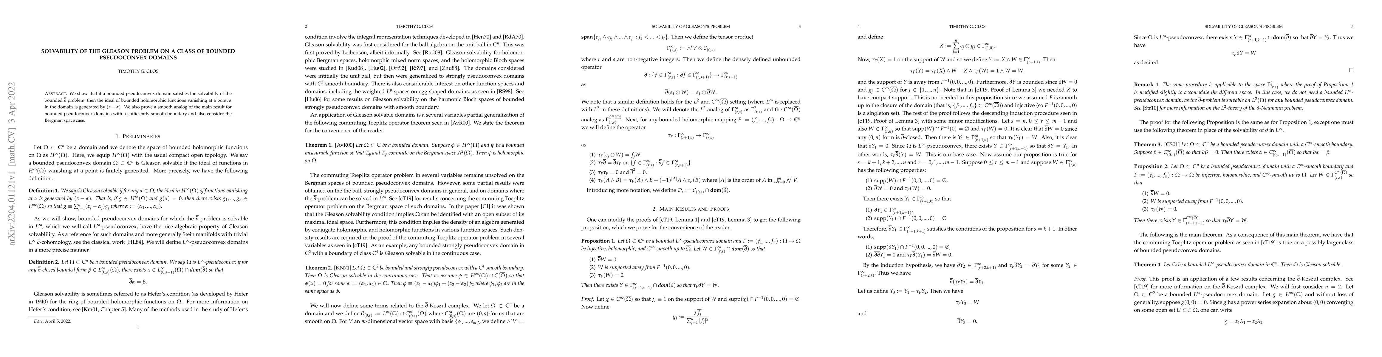 Thumbnail for Solvability of the Gleason problem on a class of bounded pseudoconvex
  domains