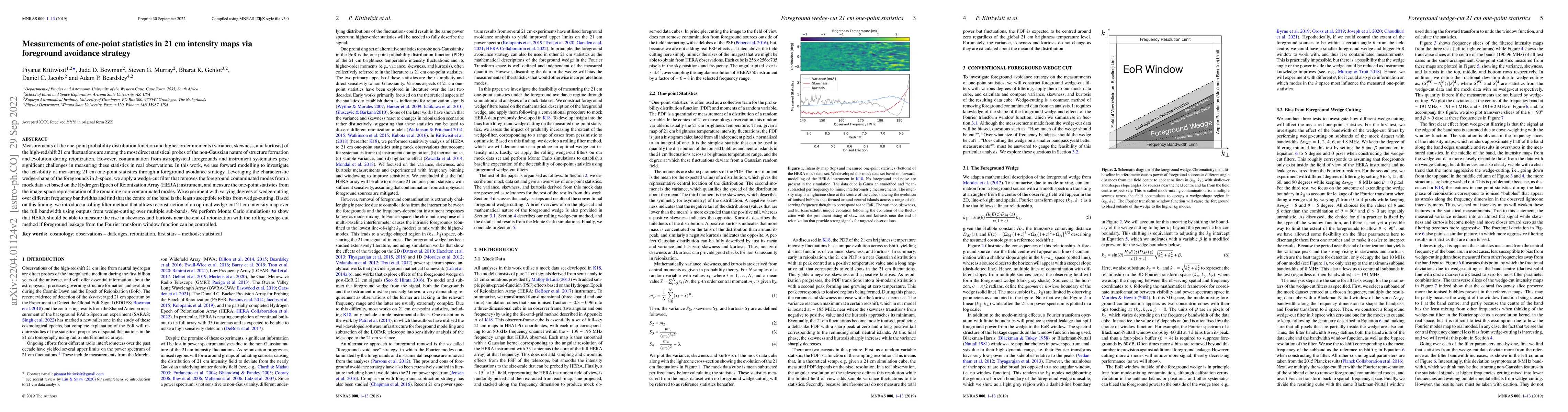 Thumbnail for Measurements of one-point statistics in 21 cm intensity maps via
  foreground avoidance strategy