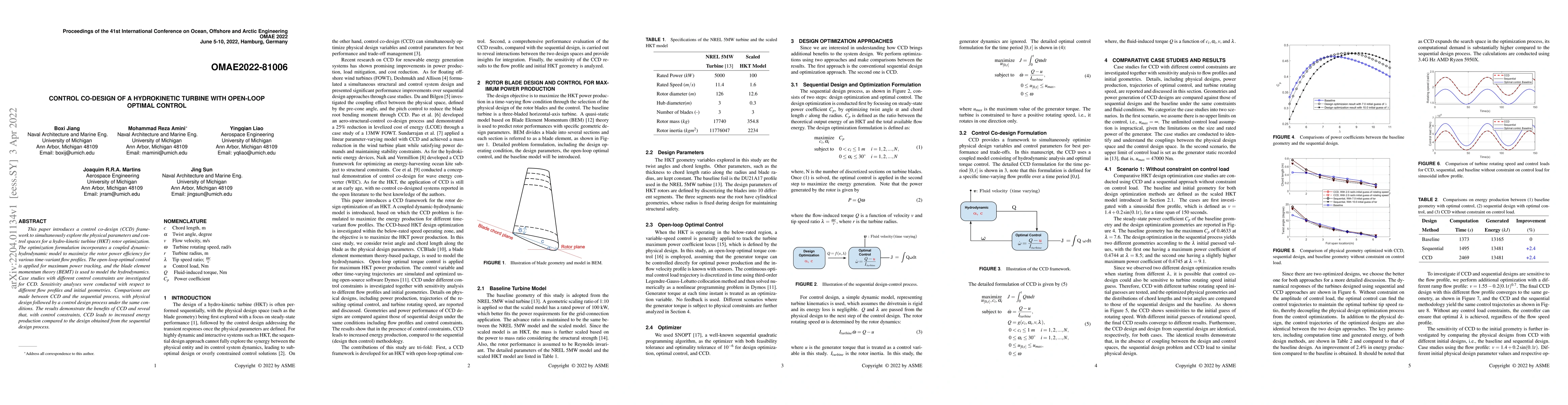 Thumbnail for Control Co-design of a Hydrokinetic Turbine with Open-loop Optimal
  Control