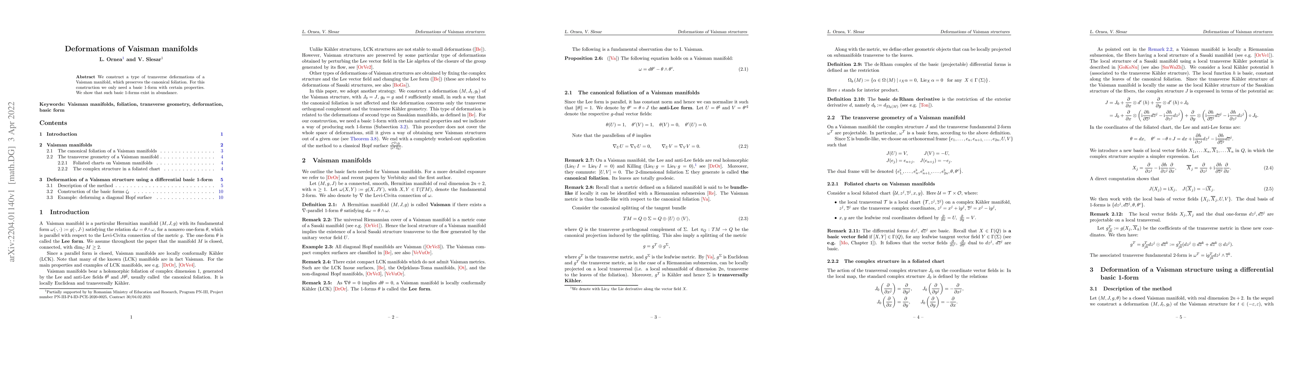 Thumbnail for Deformations of Vaisman manifolds