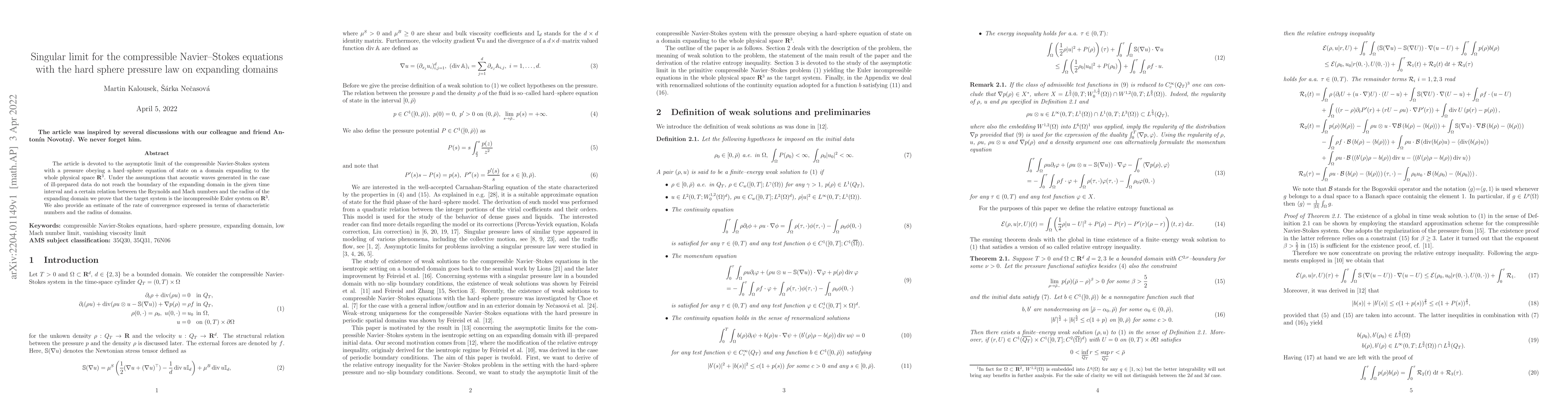 Thumbnail for Singular limit for the compressible Navier--Stokes equations with the
  hard sphere pressure law on expanding domains