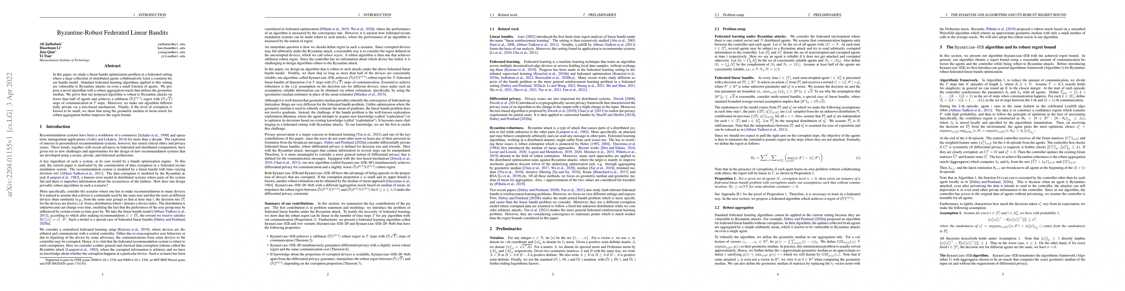 Thumbnail for Byzantine-Robust Federated Linear Bandits