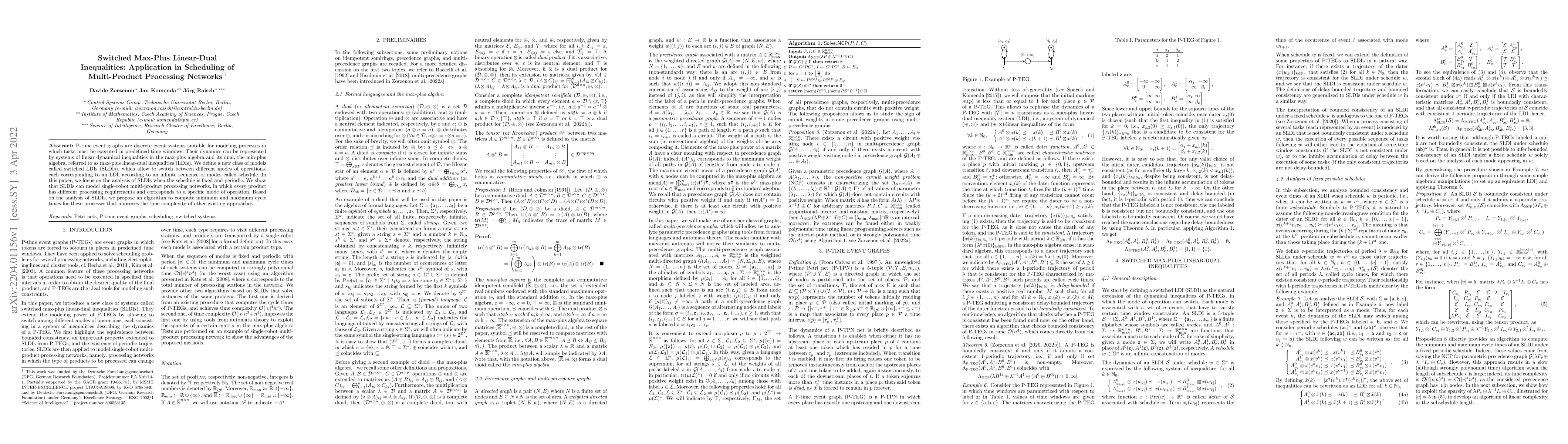 Thumbnail for Switched Max-Plus Linear-Dual Inequalities: Application in Scheduling of
  Multi-Product Processing Networks