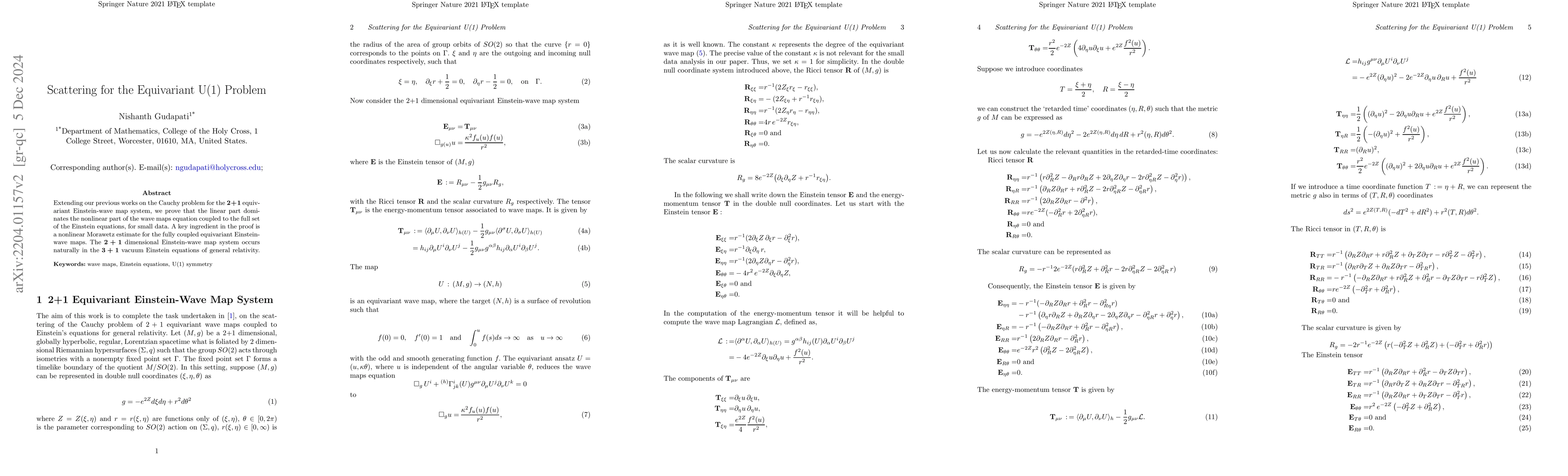 Thumbnail for Scattering for the Equivariant U(1) Problem