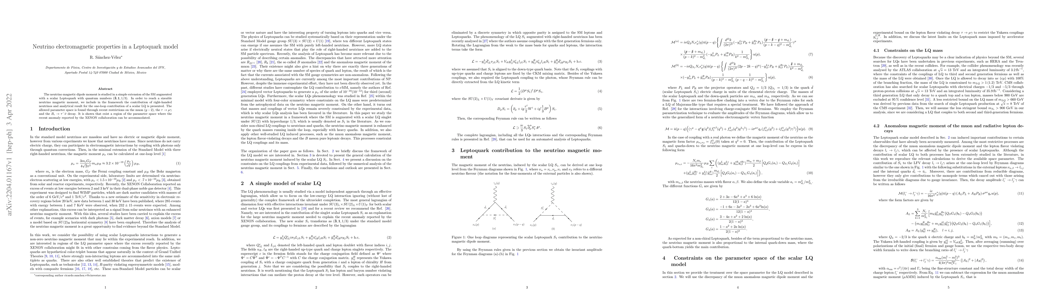 Thumbnail for Neutrino electromagnetic properties in a Leptoquark model