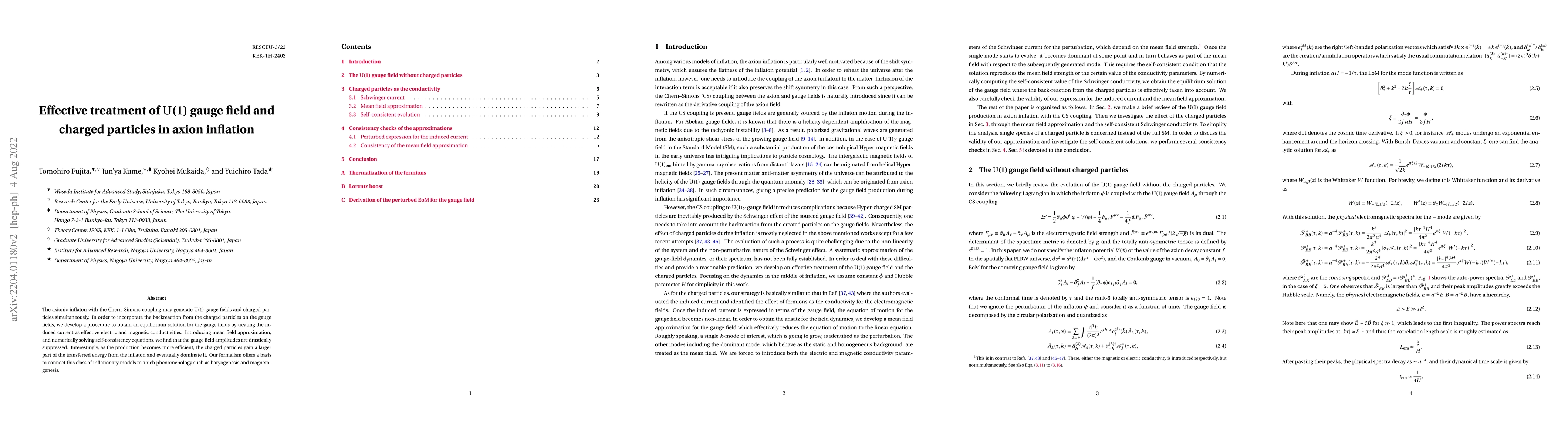 Thumbnail for Effective treatment of U(1) gauge field and charged particles in axion
  inflation