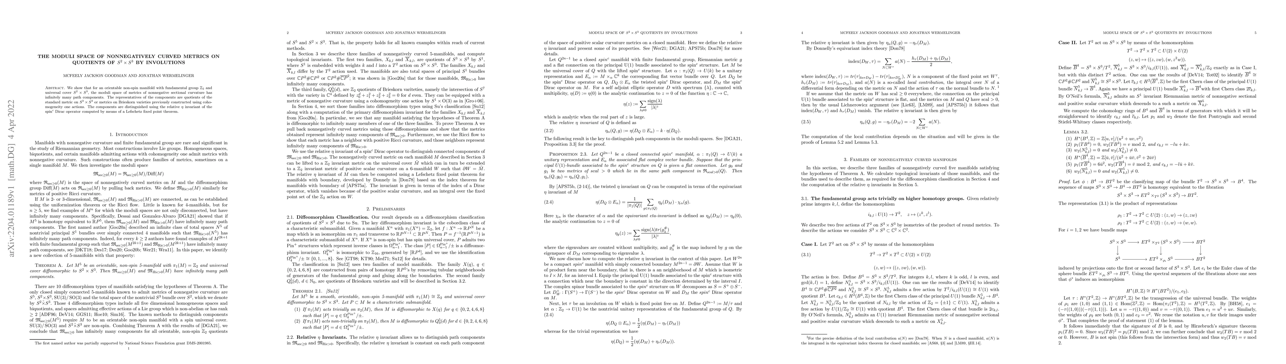 Thumbnail for The moduli Space of nonnegatively curved metrics on quotients of
  $S^2\times S^3$ by involutions