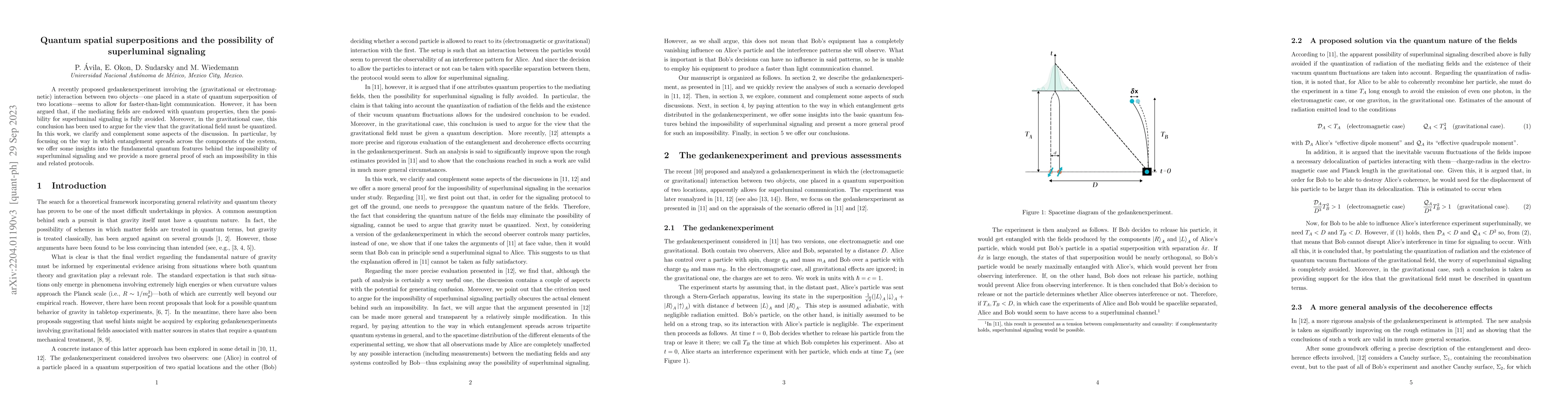 Thumbnail for Quantum spatial superpositions and the possibility of superluminal
  signaling