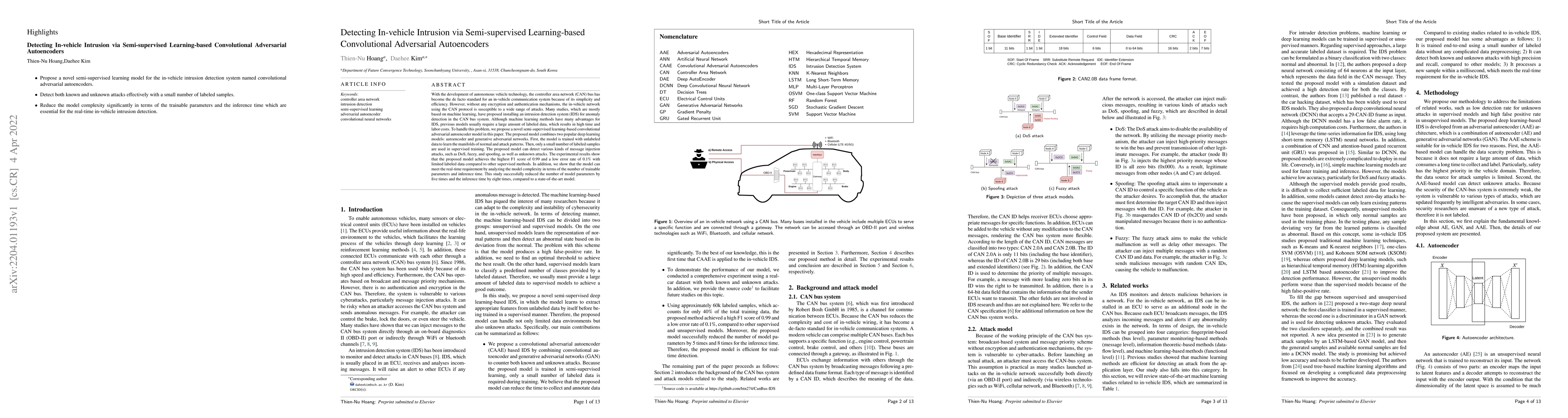 Thumbnail for Detecting In-vehicle Intrusion via Semi-supervised Learning-based
  Convolutional Adversarial Autoencoders