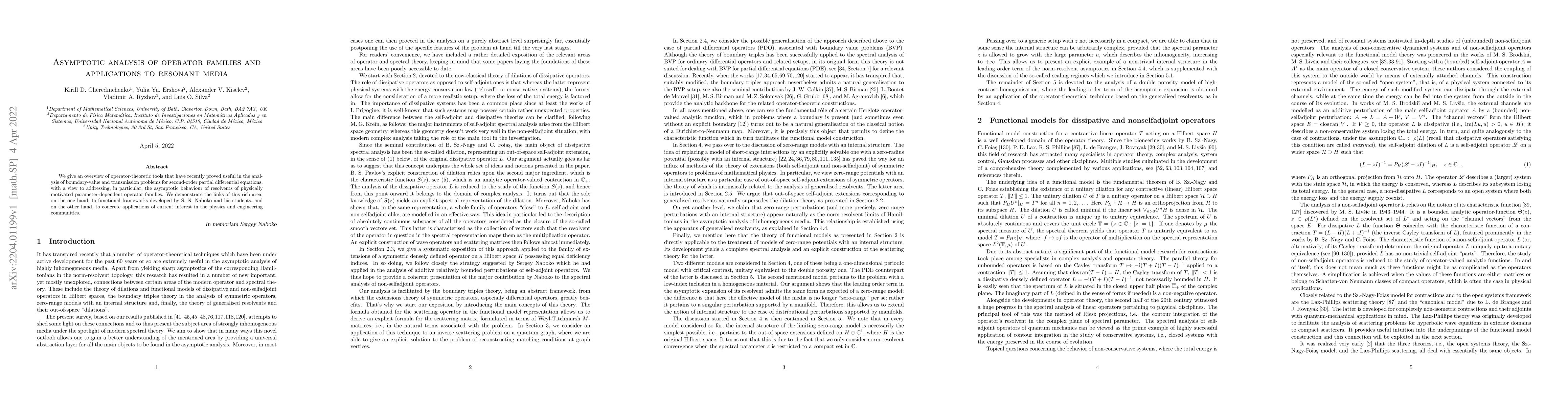 Thumbnail for Asymptotic analysis of operator families and applications to resonant
  media