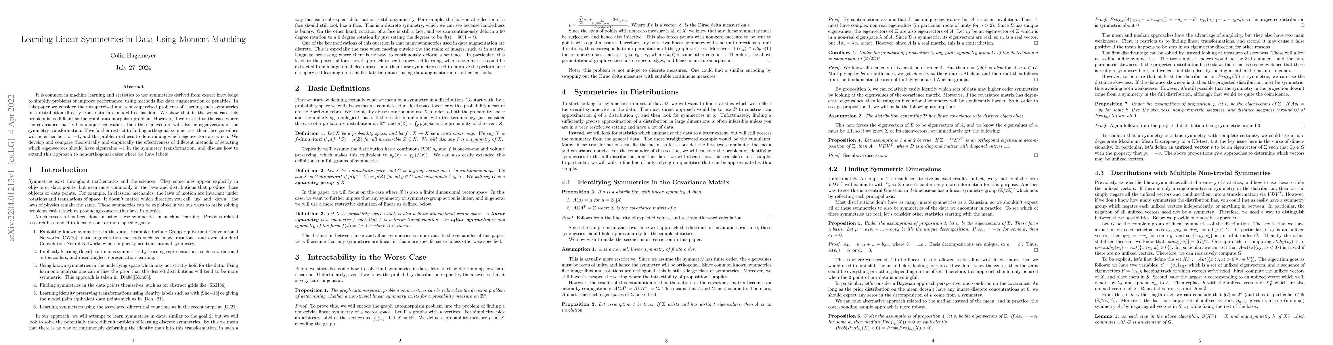 Thumbnail for Learning Linear Symmetries in Data Using Moment Matching