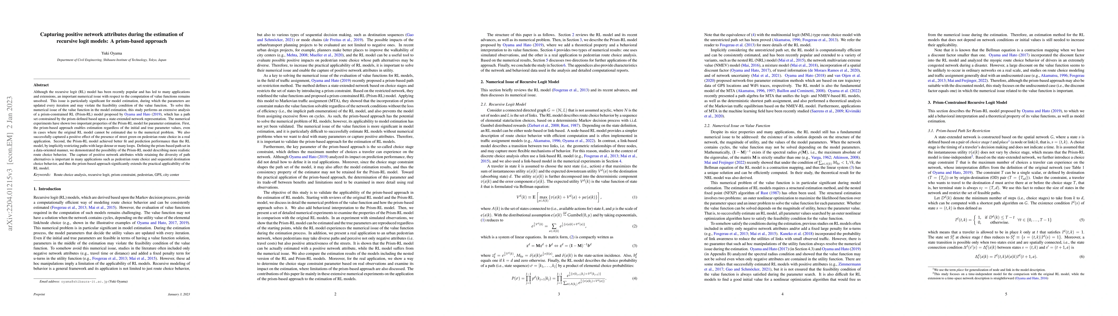 Thumbnail for Capturing positive network attributes during the estimation of recursive
  logit models: A prism-based approach