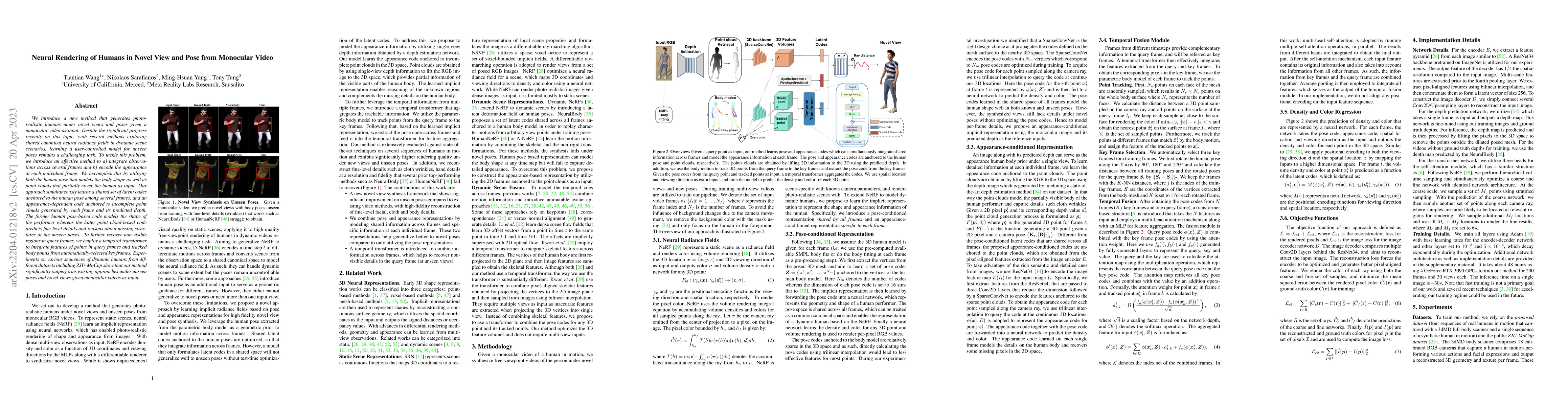 Thumbnail for Neural Rendering of Humans in Novel View and Pose from Monocular Video