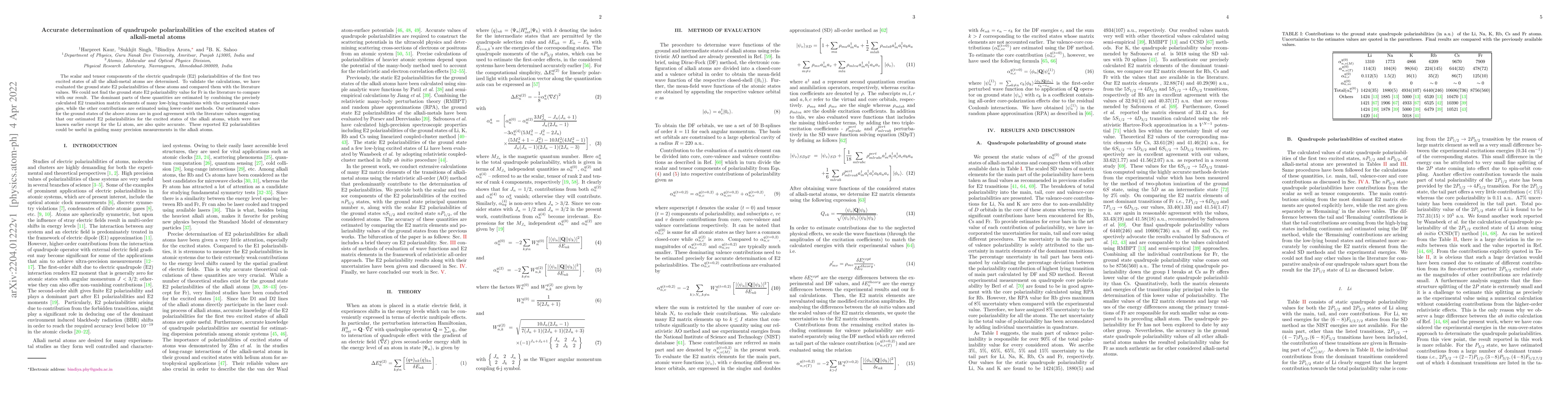 Thumbnail for Accurate determination of quadrupole polarizabilities of the excited
  states of alkali-metal atoms