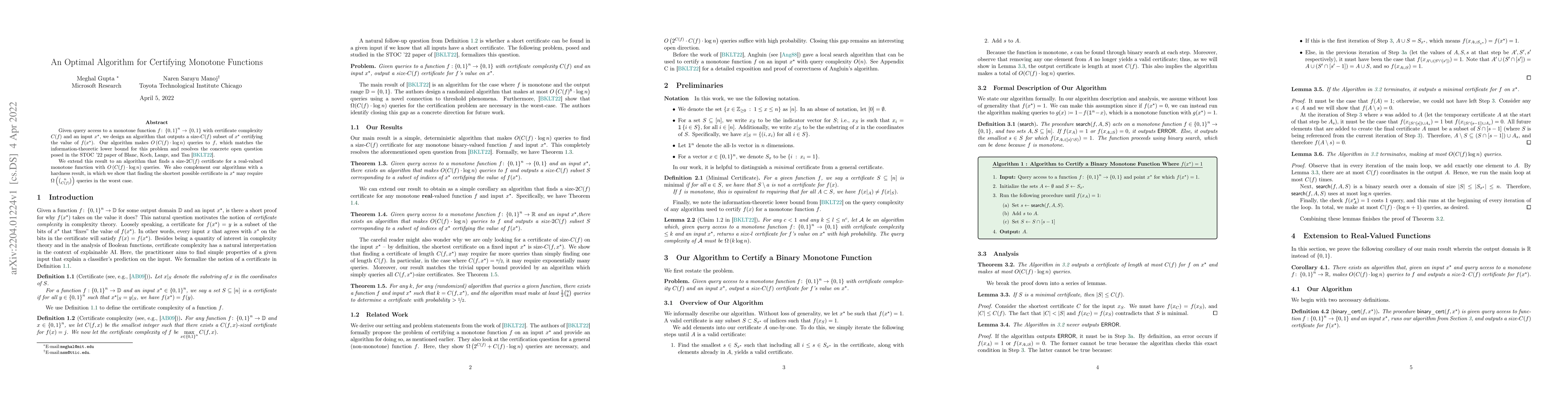 Thumbnail for An Optimal Algorithm for Certifying Monotone Functions