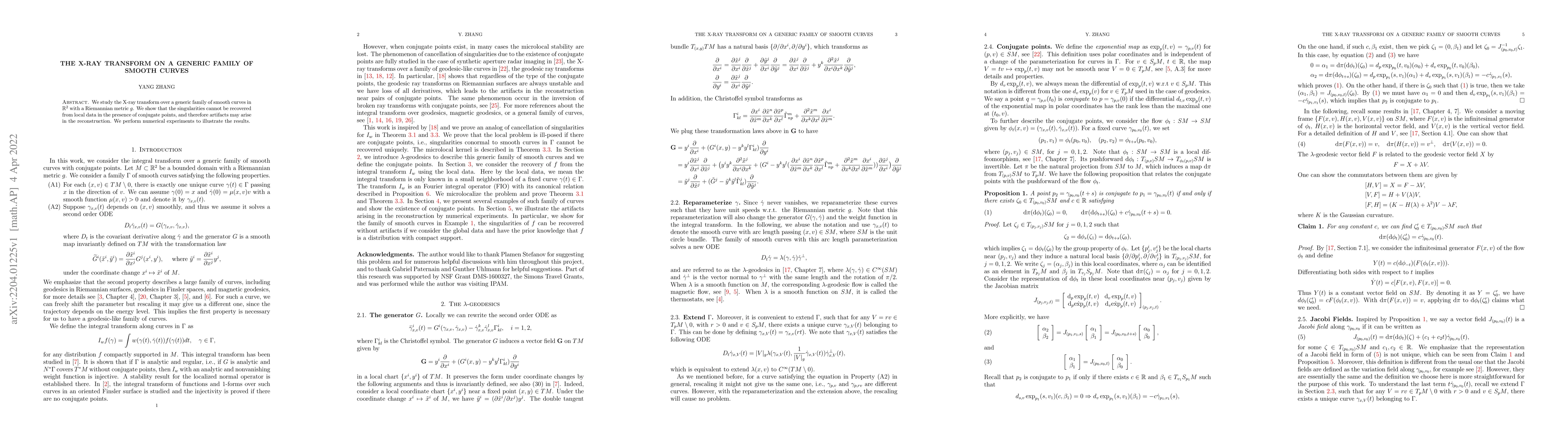 Thumbnail for The X-ray transform on a generic family of smooth curves
